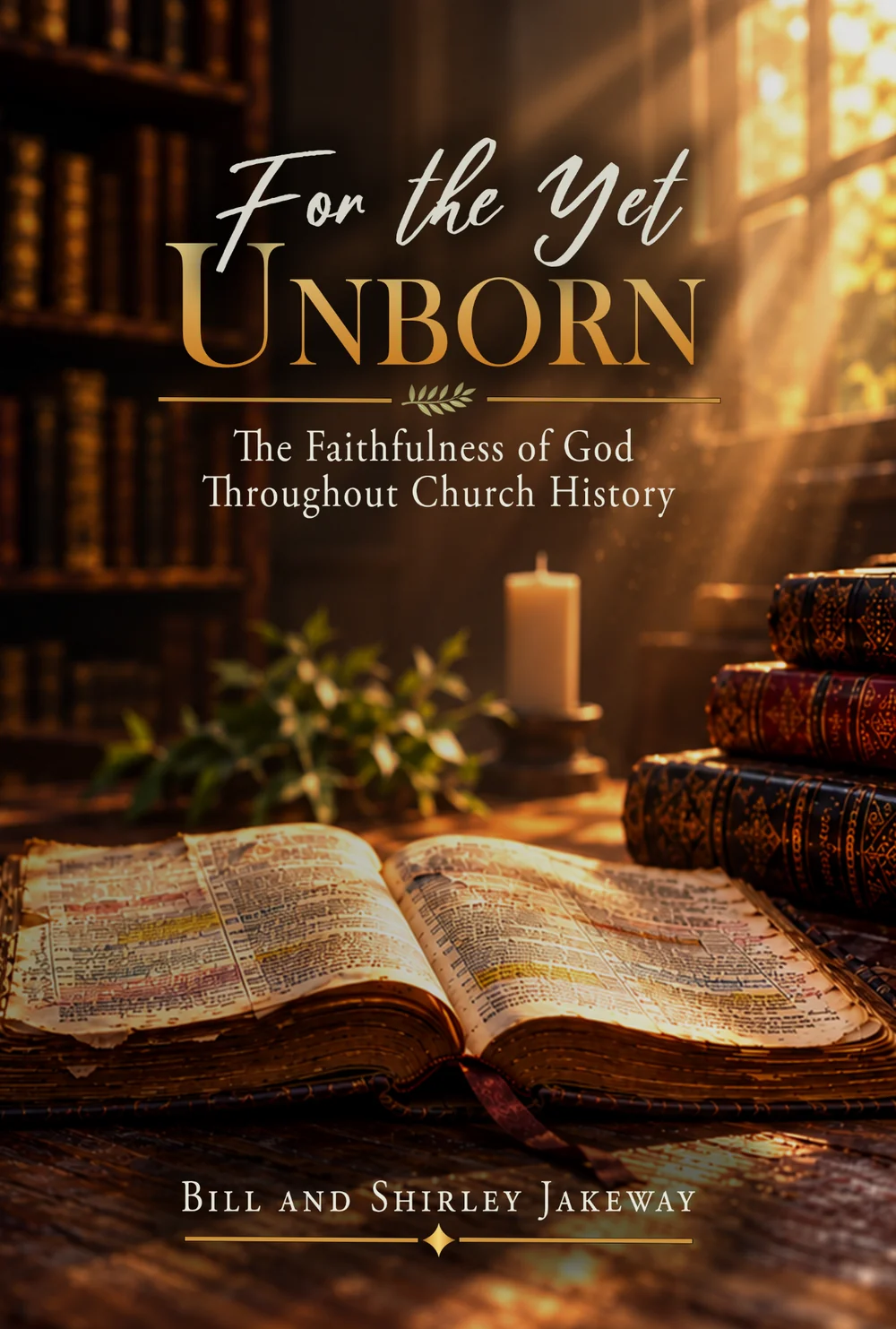 Official front cover of For the Yet Unborn, Volume One, with an open Bible in a sunlit library